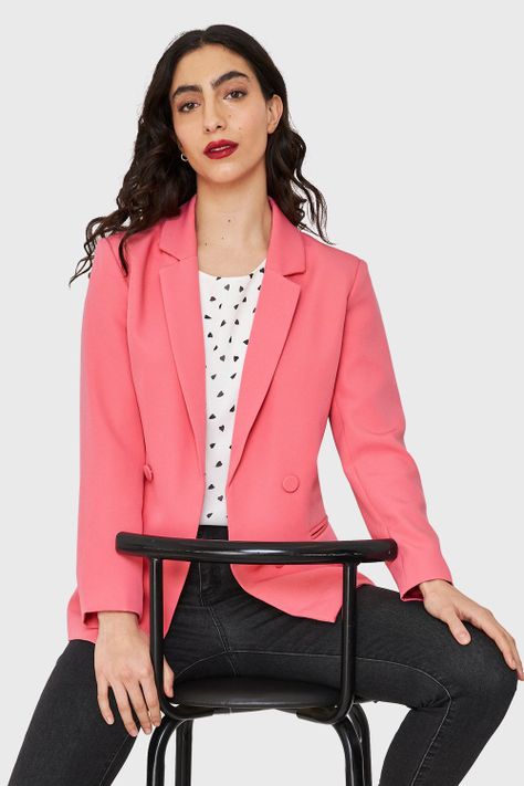 Blazer Botones Decorativos Rosado Chicle Nicopoly-0