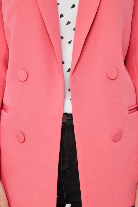 Blazer Botones Decorativos Rosado Chicle Nicopoly-5