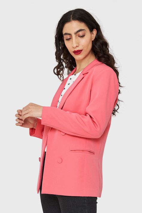 Blazer Botones Decorativos Rosado Chicle Nicopoly-2