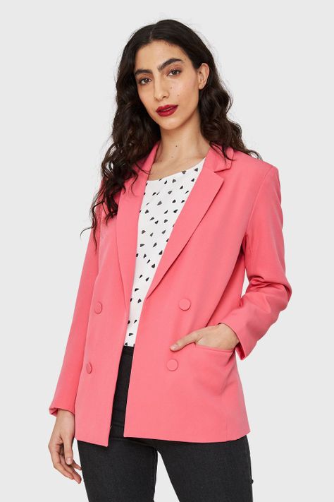 Blazer Botones Decorativos Rosado Chicle Nicopoly-4