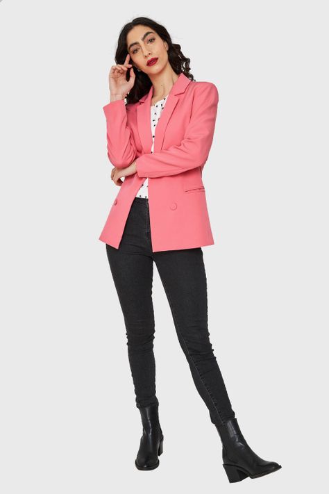 Blazer Botones Decorativos Rosado Chicle Nicopoly-1