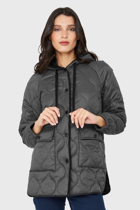 Parka Midi Tipo Quilt Bolsillos Gris Nicopoly-0
