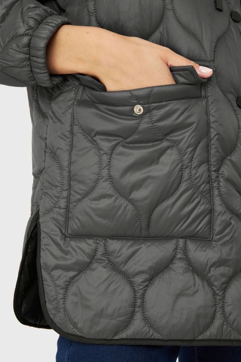 Parka Midi Tipo Quilt Bolsillos Gris Nicopoly-5