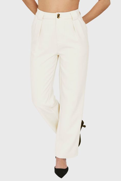 Pantalón Con Pinzas Recto Blanco Nicopoly-0
