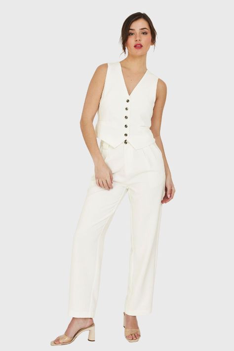 Pantalón Con Pinzas Recto Blanco Nicopoly-1