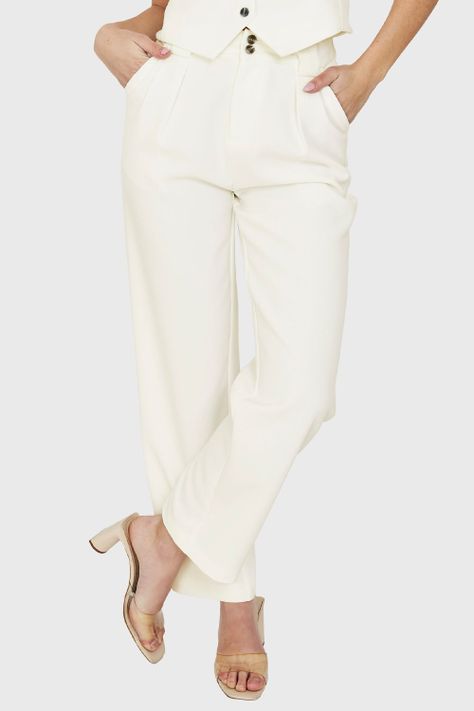 Pantalón Con Pinzas Recto Blanco Nicopoly-4
