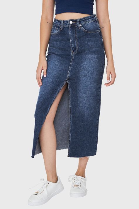 Falda Denim Tajo Frontal Azul Nicopoly-0
