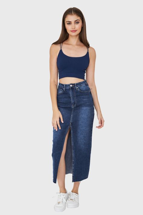 Falda Denim Tajo Frontal Azul Nicopoly-1