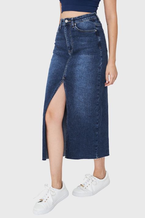 Falda Denim Tajo Frontal Azul Nicopoly-2