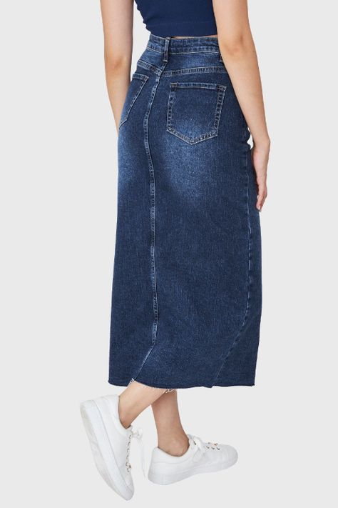 Falda Denim Tajo Frontal Azul Nicopoly-3