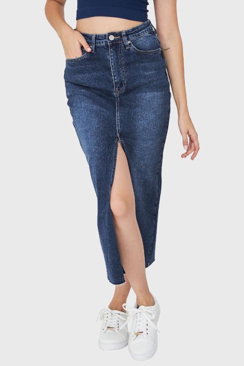 Falda Denim Tajo Frontal Azul Nicopoly-4