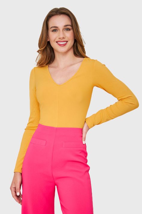 Body Acanalado Manga Larga Amarillo Nicopoly-0