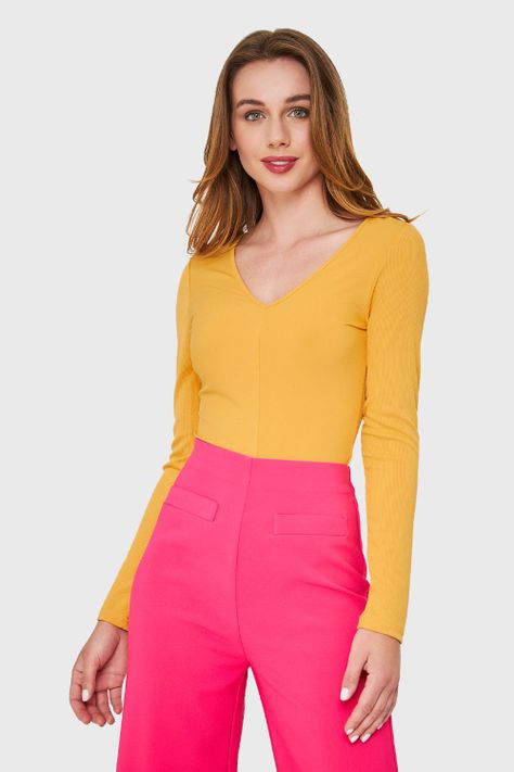 Body Acanalado Manga Larga Amarillo Nicopoly-4