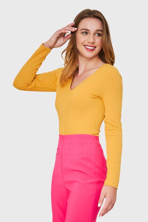 Body Acanalado Manga Larga Amarillo Nicopoly-2