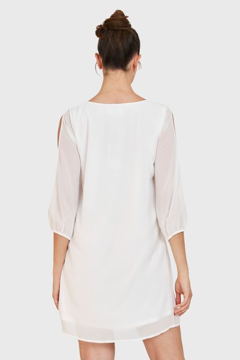 Vestido Aberturas Mangas Blanco Nicopoly-3