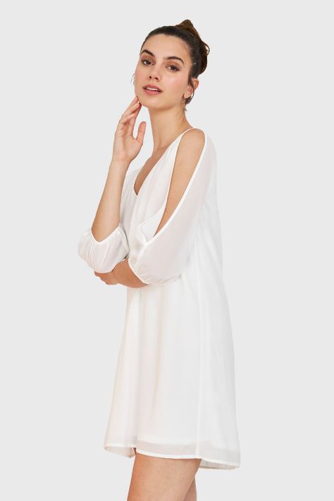 Vestido Aberturas Mangas Blanco Nicopoly-2