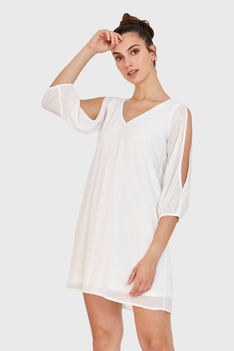 Vestido Aberturas Mangas Blanco Nicopoly-0