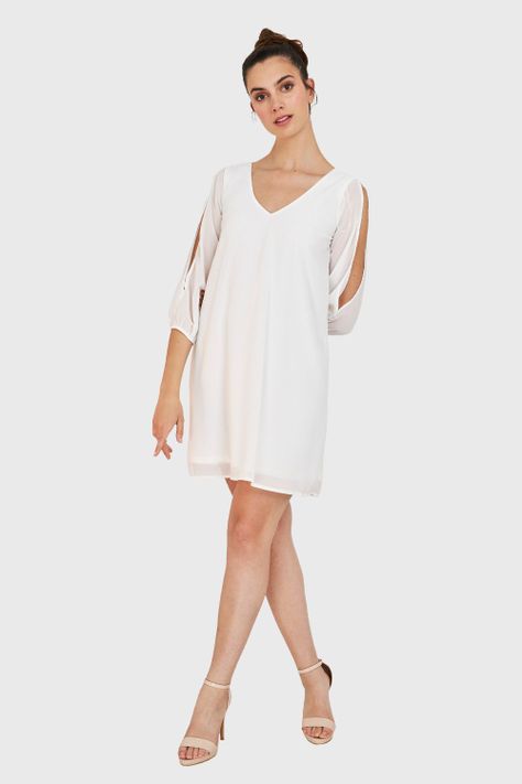 Vestido Aberturas Mangas Blanco Nicopoly-1