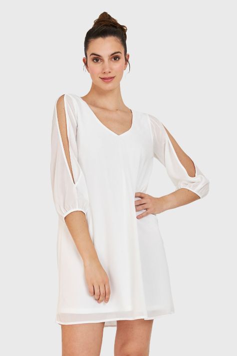 Vestido Aberturas Mangas Blanco Nicopoly-4