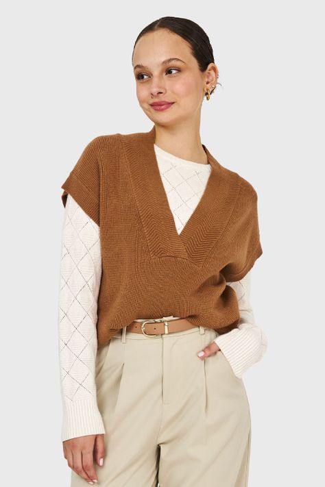 Sweater Escote Profundo Camel Nicopoly-0