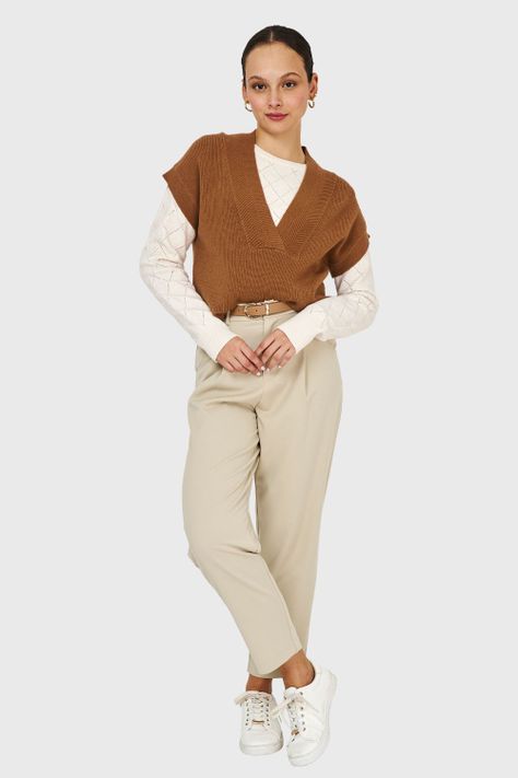 Sweater Escote Profundo Camel Nicopoly-1