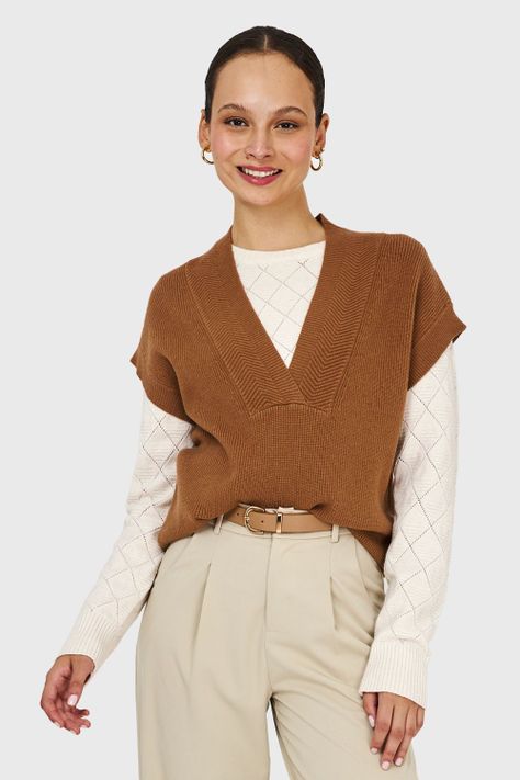 Sweater Escote Profundo Camel Nicopoly-4