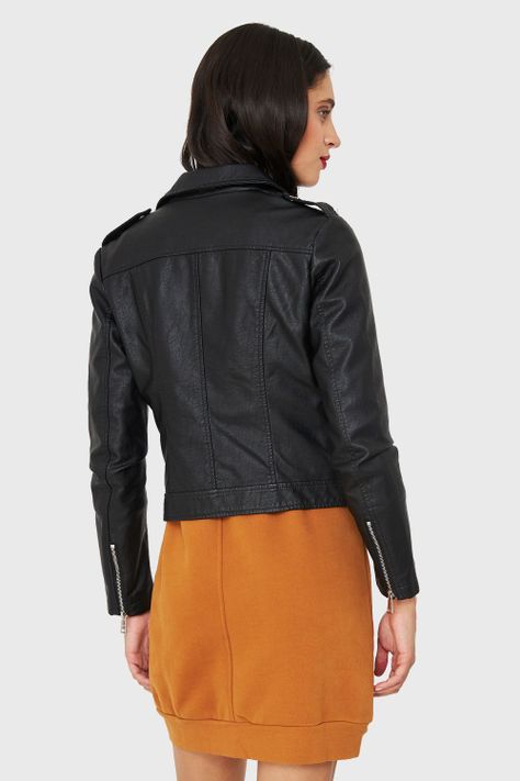 Chaqueta Biker Ecocuero Corta Negro  Nicopoly-3