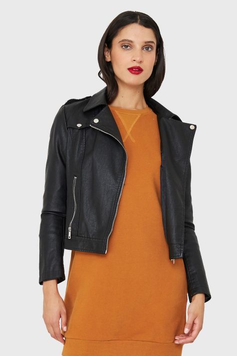 Chaqueta Biker Ecocuero Corta Negro  Nicopoly-4
