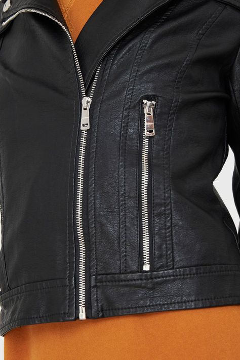 Chaqueta Biker Ecocuero Corta Negro  Nicopoly-5