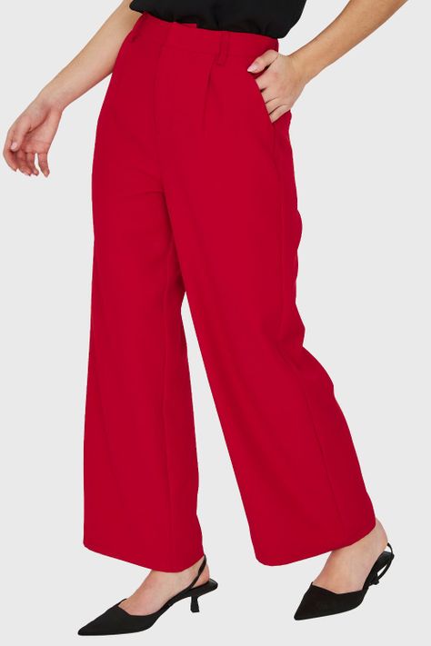 Pantalón Pinzas Tiro Alto Rojo Nicopoly-2