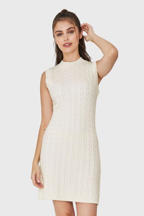 Vestido De Punto Trenzado Blanco Nicopoly-4