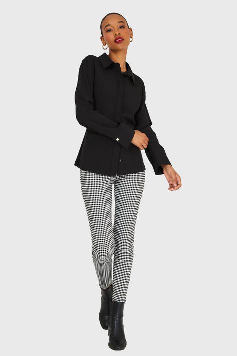 Camisa Pliegues Cintura Negro Nicopoly-1