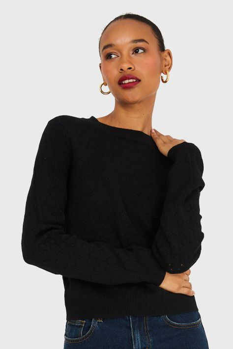 Sweater Básico Cuello Redondo Negro Nicopoly-0