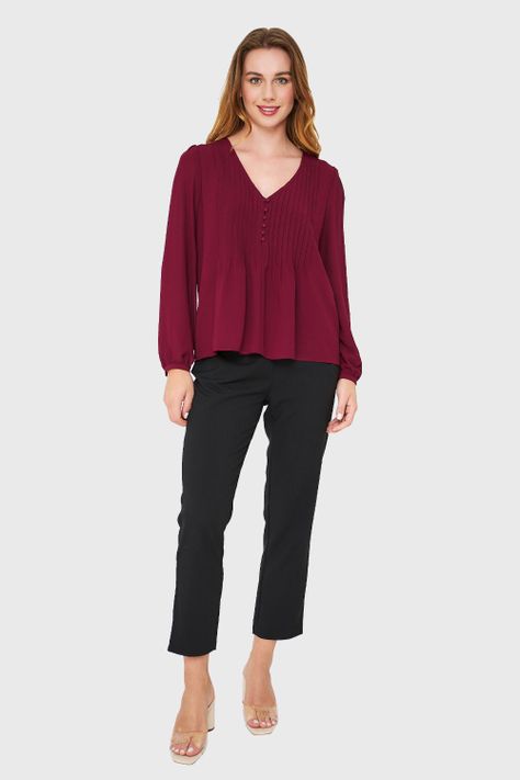 Blusa Pliegues y Vuelos Burdeo Nicopoly-1