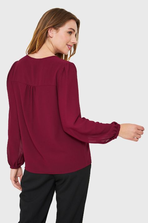 Blusa Pliegues y Vuelos Burdeo Nicopoly-3