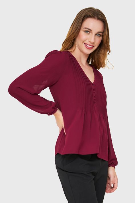 Blusa Pliegues y Vuelos Burdeo Nicopoly-2