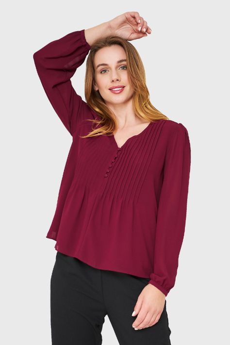 Blusa Pliegues y Vuelos Burdeo Nicopoly-4