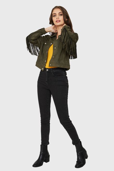 Chaqueta Tipo Gamuza Flecos Oliva Nicopoly-1