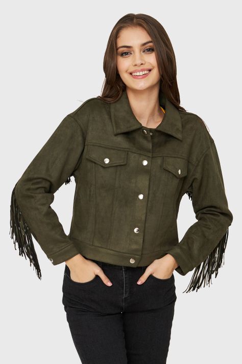 Chaqueta Tipo Gamuza Flecos Oliva Nicopoly-4