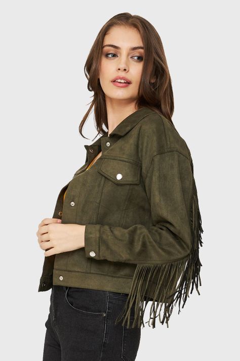 Chaqueta Tipo Gamuza Flecos Oliva Nicopoly-2