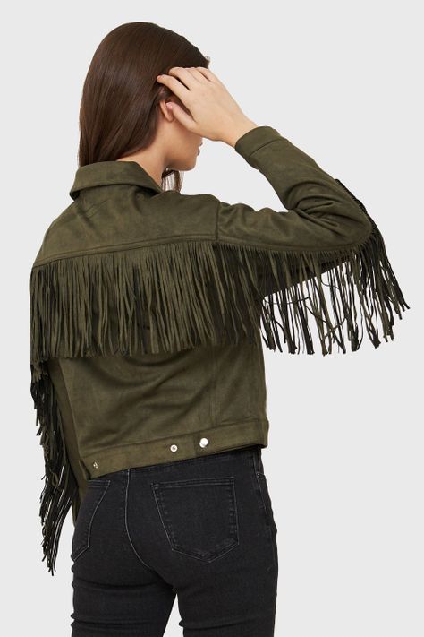 Chaqueta Tipo Gamuza Flecos Oliva Nicopoly-3