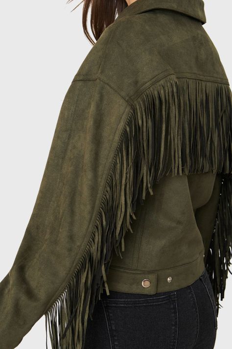 Chaqueta Tipo Gamuza Flecos Oliva Nicopoly-5