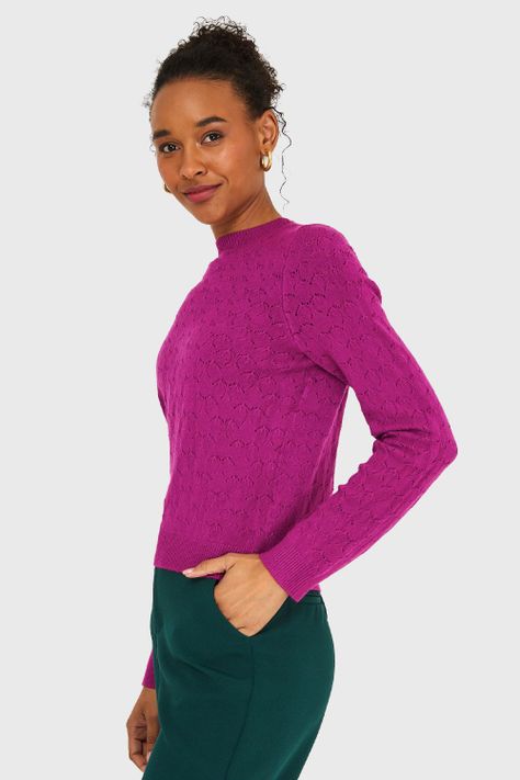 Sweater Básico Cuello Redondo Magenta Nicopoly-2