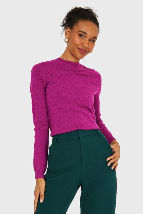 Sweater Básico Cuello Redondo Magenta Nicopoly-4