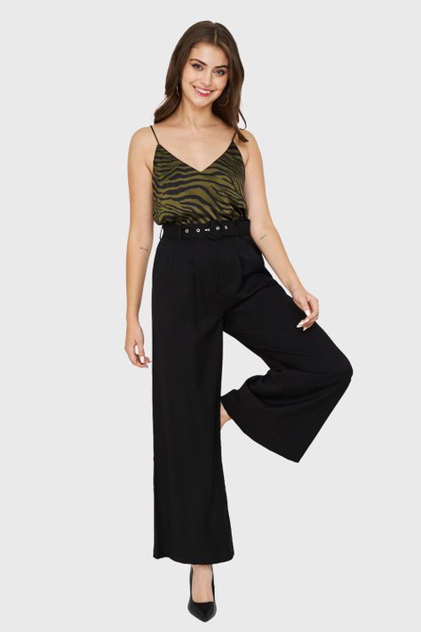 Pantalón Palazzo Hebilla Negro Nicopoly-1