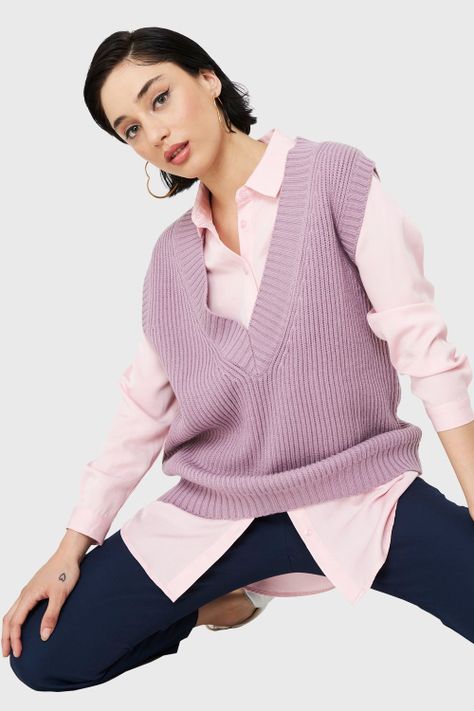 Chaleco Cuello V Oversize Lila Nicopoly-0