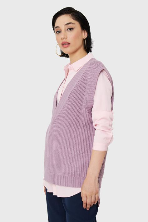 Chaleco Cuello V Oversize Lila Nicopoly-2