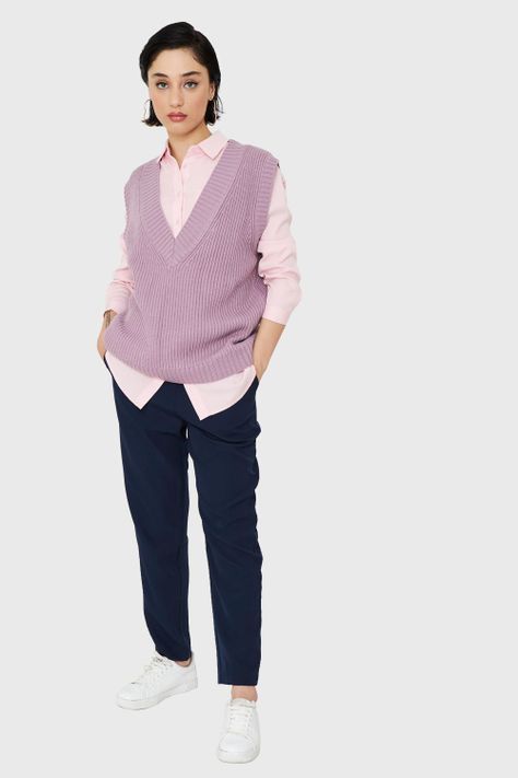 Chaleco Cuello V Oversize Lila Nicopoly-1