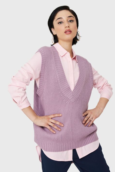 Chaleco Cuello V Oversize Lila Nicopoly-4