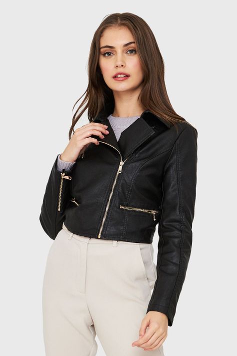 Chaqueta Ecocuero Biker Corta Negro Nicopoly-0